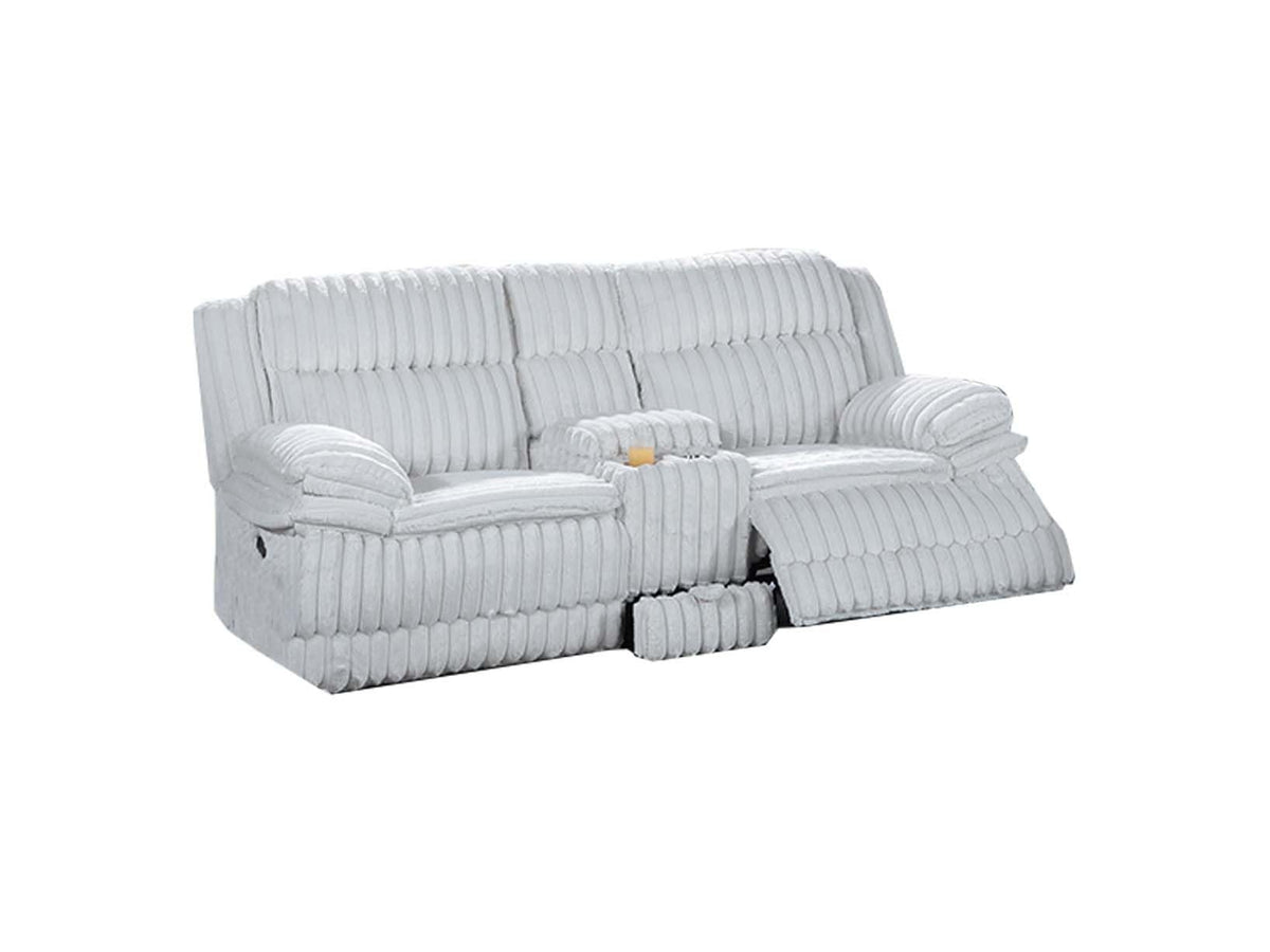 Light Gray Corduroy Reclining Loveseat with Storage Drawer O21361