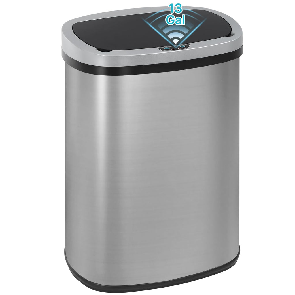 Stainless Steel 13 Gallon Touch Free Trash Can with Lid U582