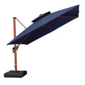 10ft Double Top Wood-Grain Finish Navy Blue Patio Umbrella G32109