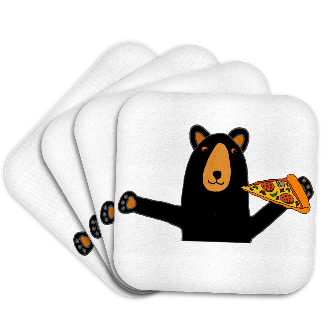 Black Bear Eating Pizza Set of 4 Coasters P6101