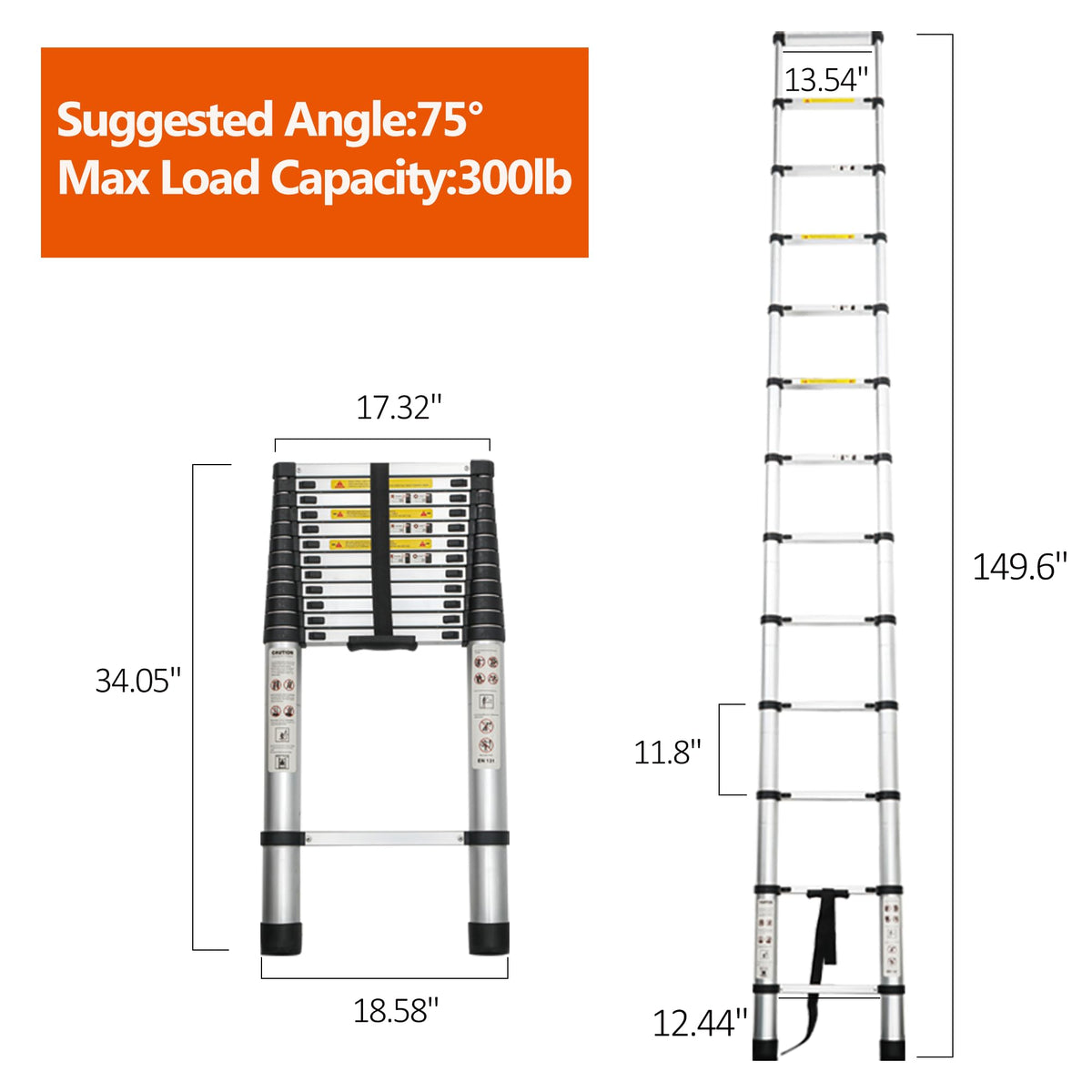 16.5FT Aluminum Telescoping Ladder, 300LB Capacity A551