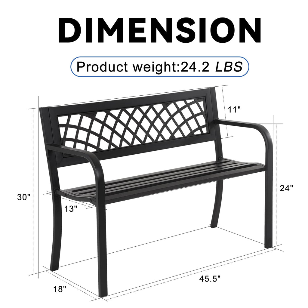 4 Feet Heavy-Duty Metal Patio Bench with Backrest Armrests K3514