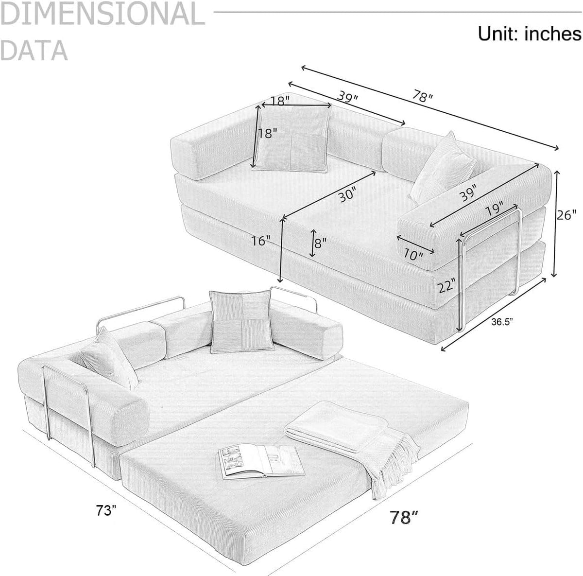 78" Convertible Futon Sofa Bed H3293