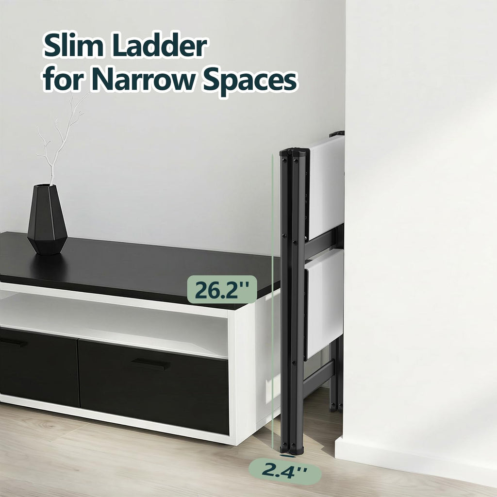 2 Step Ladder, Foldable Step Stool, 300lbs Load, Black & White Z875168