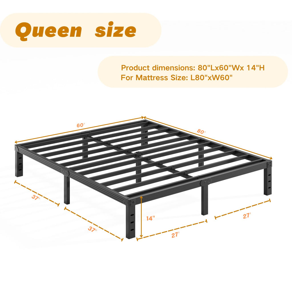14 Inch Metal Queen Bed Frame with Storage, Black O841