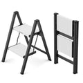 2 Step Ladder, Foldable Step Stool, 300lbs Load, Black & White Z875168