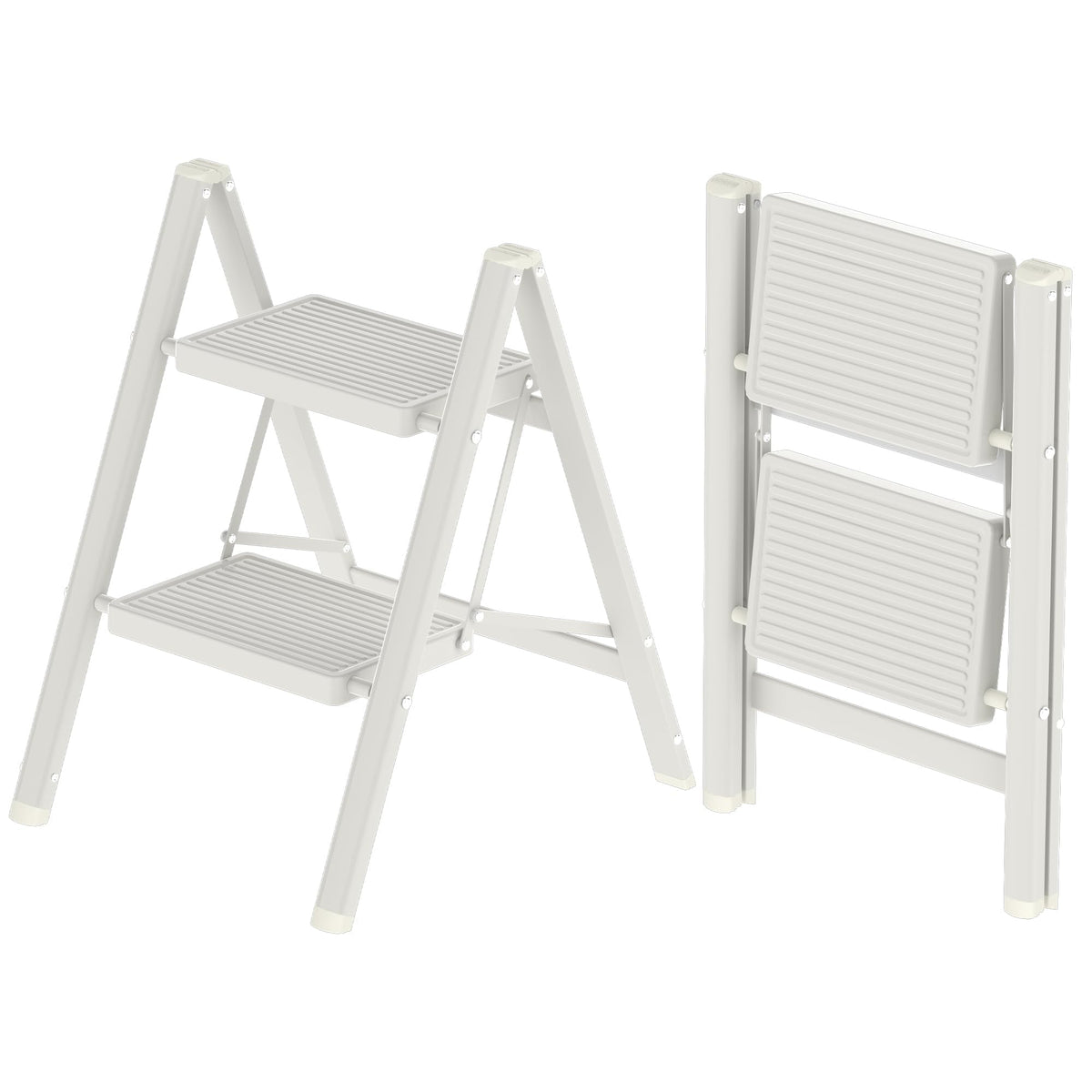 2 Step Folding Steel Ladder 330lbs Capacity White S30141