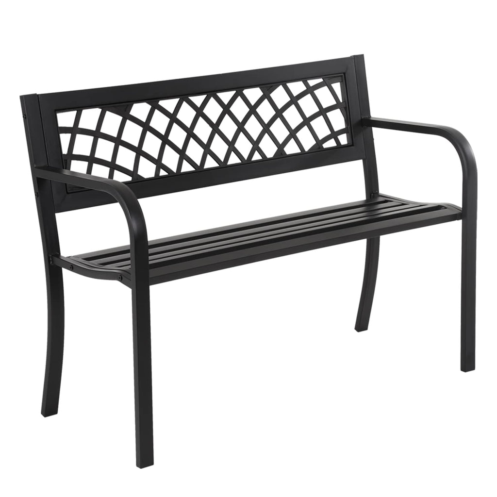 4 Feet Heavy-Duty Metal Patio Bench with Backrest Armrests K3514
