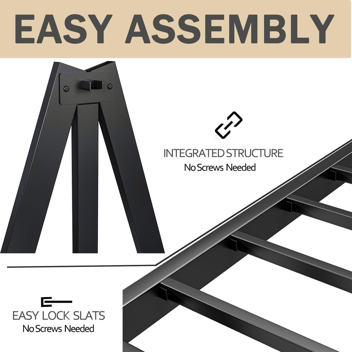 14 Inch Metal Queen Bed Frame with Storage, Black O841