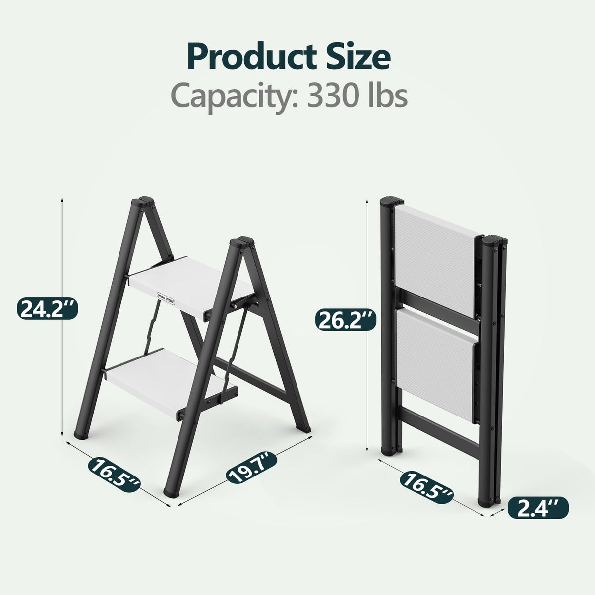 2 Step Ladder, Foldable Step Stool, 300lbs Load, Black & White Z875168