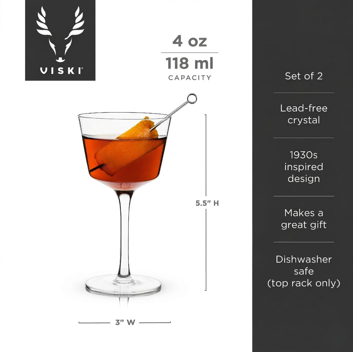 Stemmed Crystal Cocktail Glasses Set of 2 G608199