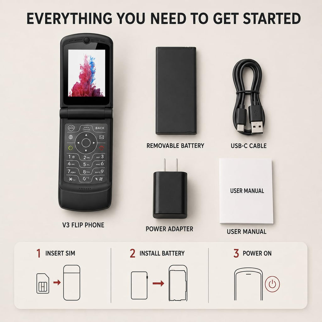 4G LTE Flip Phone, Android 11 Go, Dual Screens, 2GB RAM 16GB Storage J155