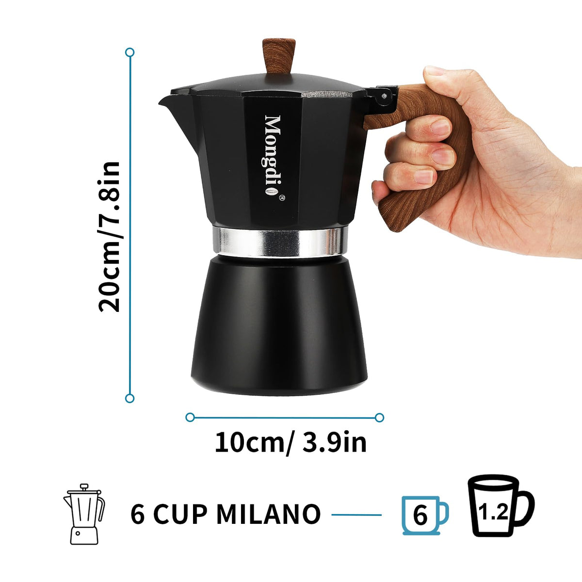 Stovetop Espresso Maker Moka Pot, 6 Cup 10 oz Black Q13551