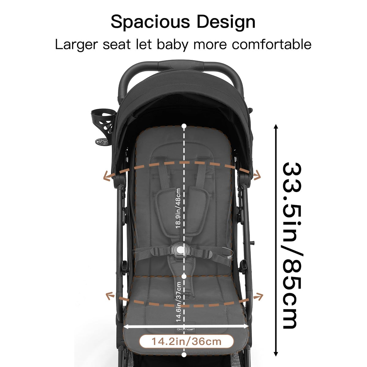 Black Lightweight Fold Baby Stroller with Canopy and Cup Holder F715