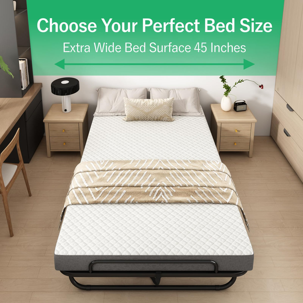Folding Twin XL Size Bed with Memory Foam Mattress I299585