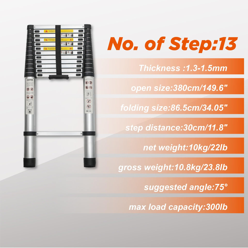 16.5FT Aluminum Telescoping Ladder, 300LB Capacity A551