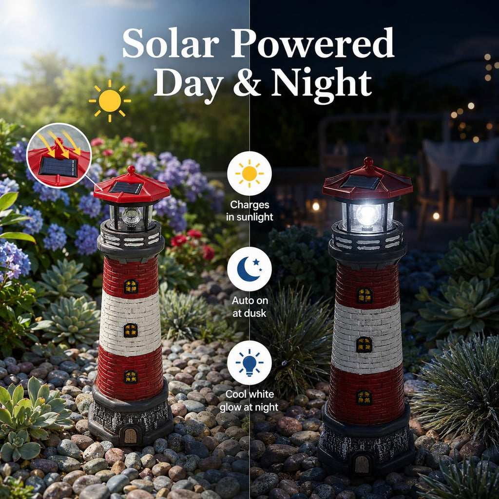 15" Rotating Lighthouse Outdoor Statue K2366