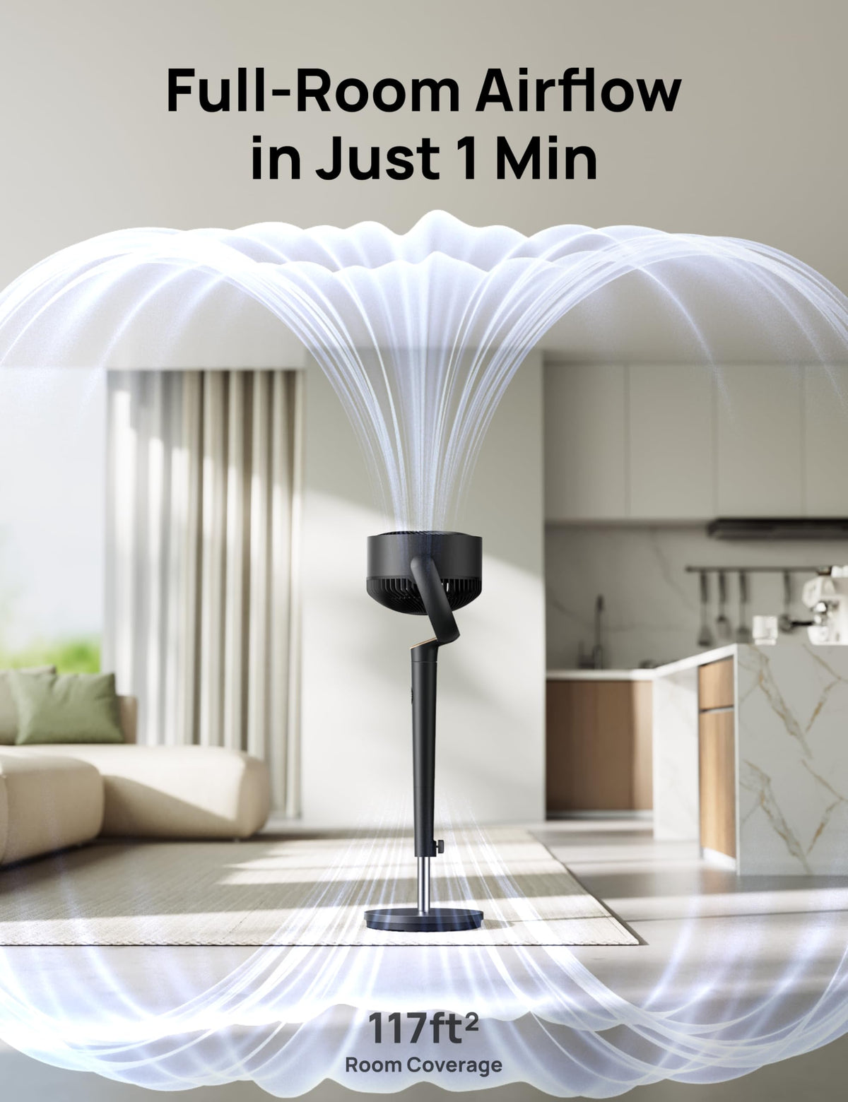 120° Oscillating Standing Fan, Quiet Floor Fan with DC Motor, 9 Speeds, 4 modes, 37-42" Adjustable Height, 9H Timer, Dark Gray Z16178