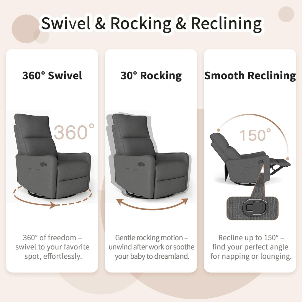 Dark Gray Swivel Rocker Recliner Chair D9081