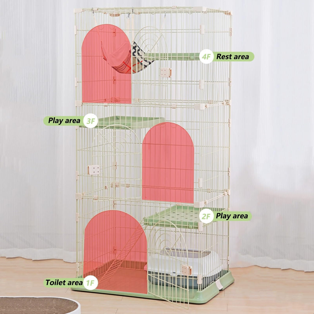 3/4-Tier Wire Cat Cage Playpen Kennel with Hammock Q262