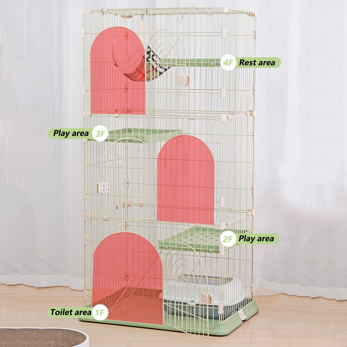 3/4-Tier Wire Cat Cage Playpen Kennel with Hammock Q262