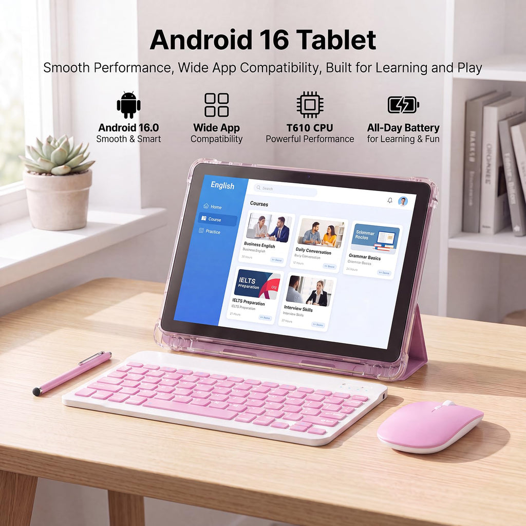 10 Inch 2 in 1 Tablet with Keyboard Kit & Case Pink C42480