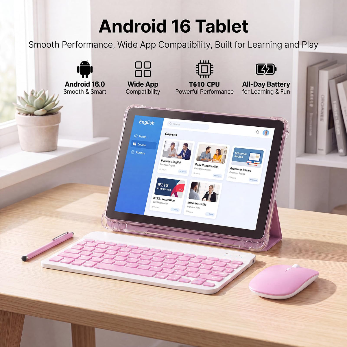 10 Inch 2 in 1 Tablet with Keyboard Kit & Case Pink C42480