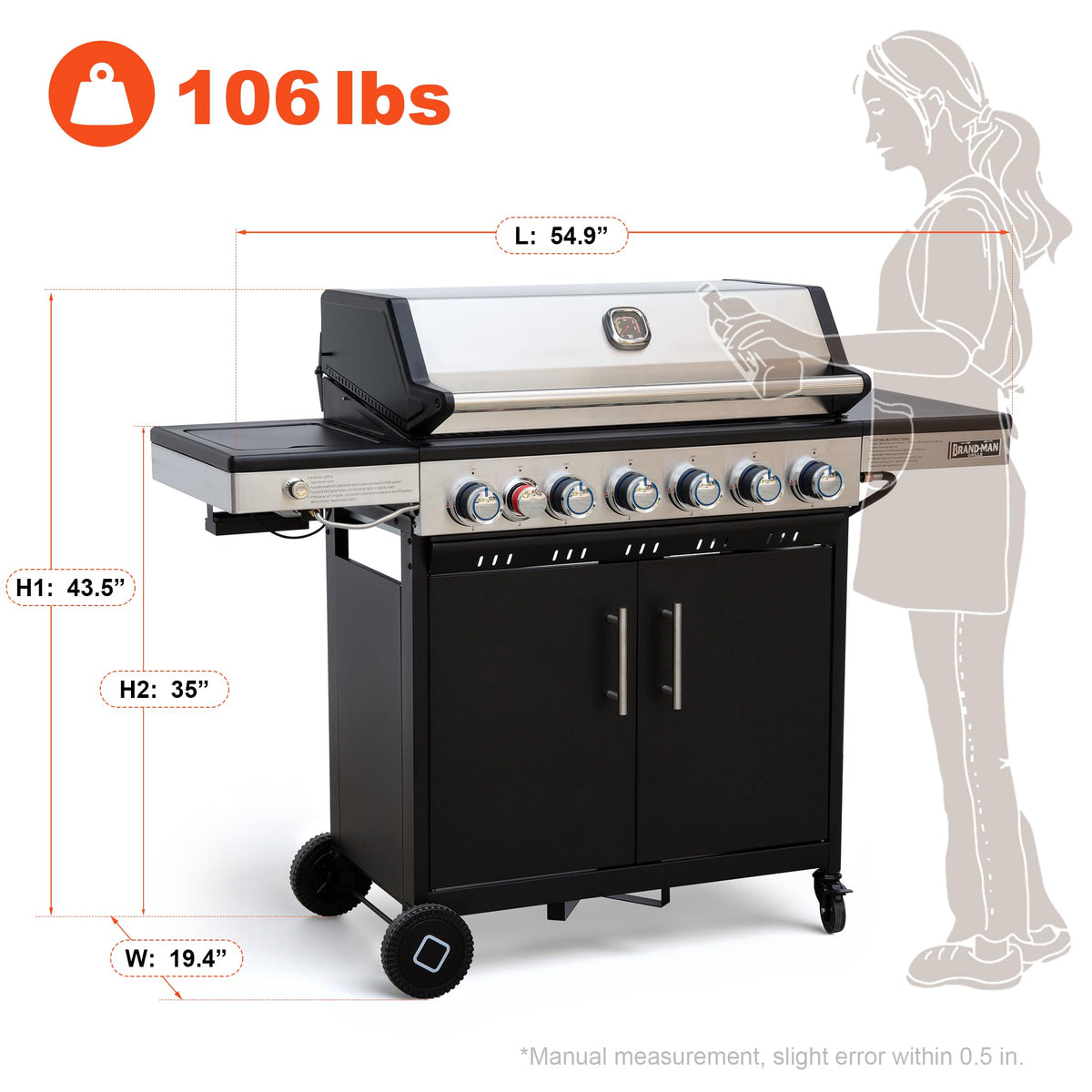 6-Burner Propane Gas Grill with Infrared Sear Side Burner J273