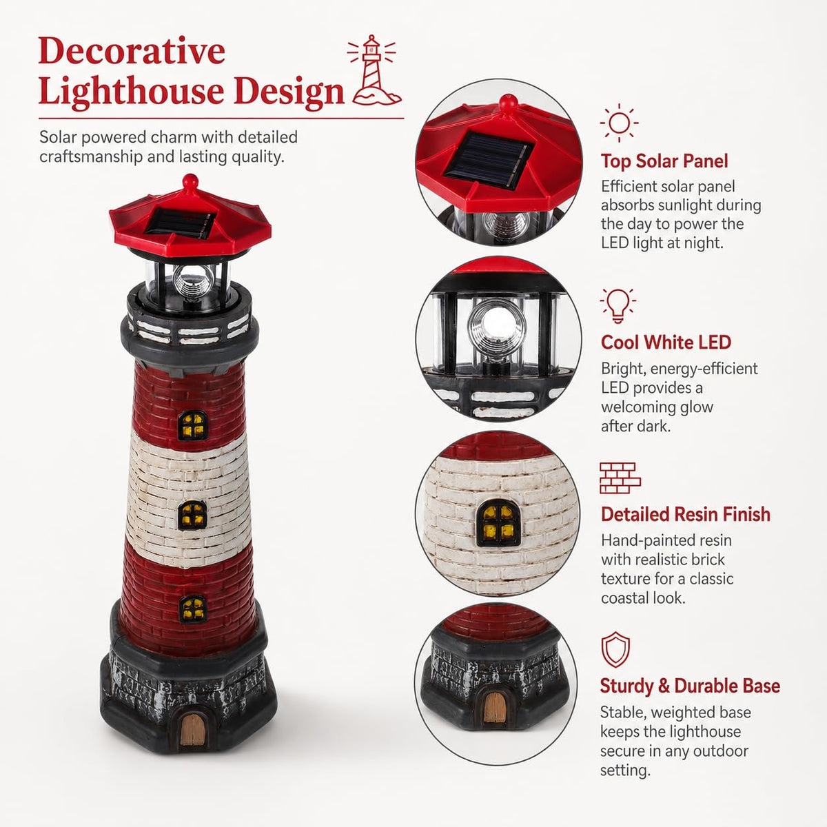 15" Rotating Lighthouse Outdoor Statue K2366