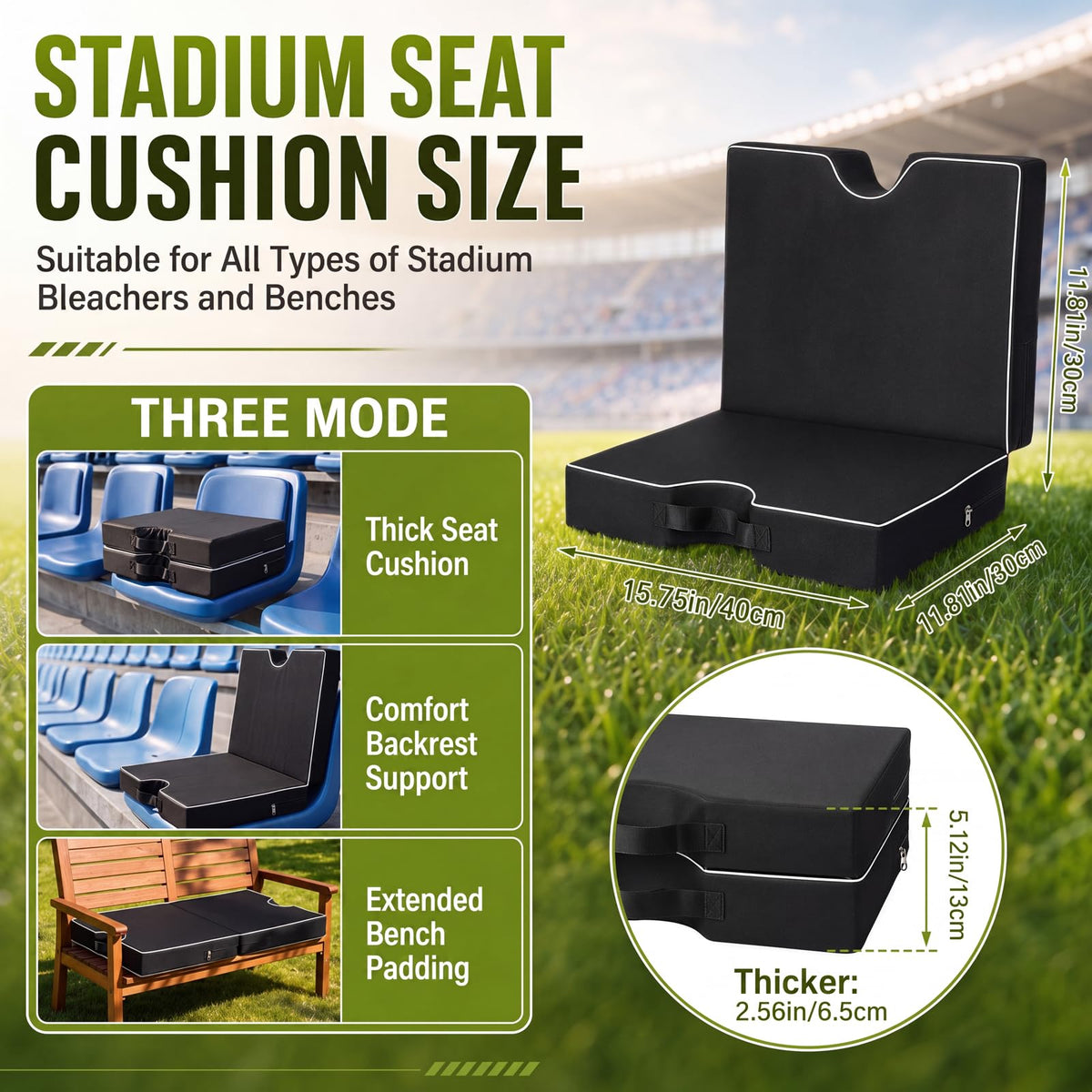 3 Pcs Portable Bleacher Chair Cushions with Handle G6739