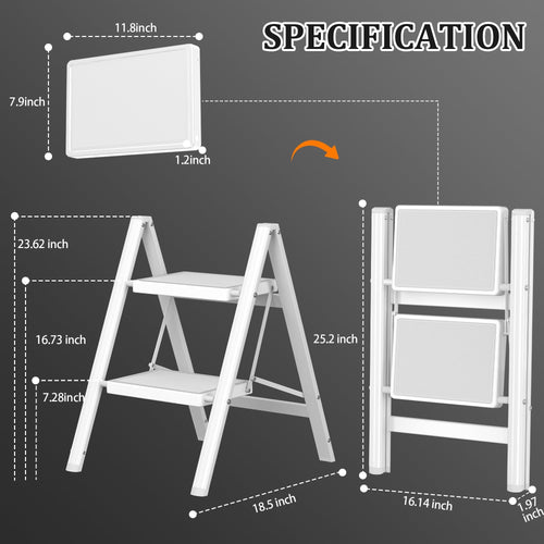 2 Step Folding Steel Ladder 330lbs Capacity White S30141