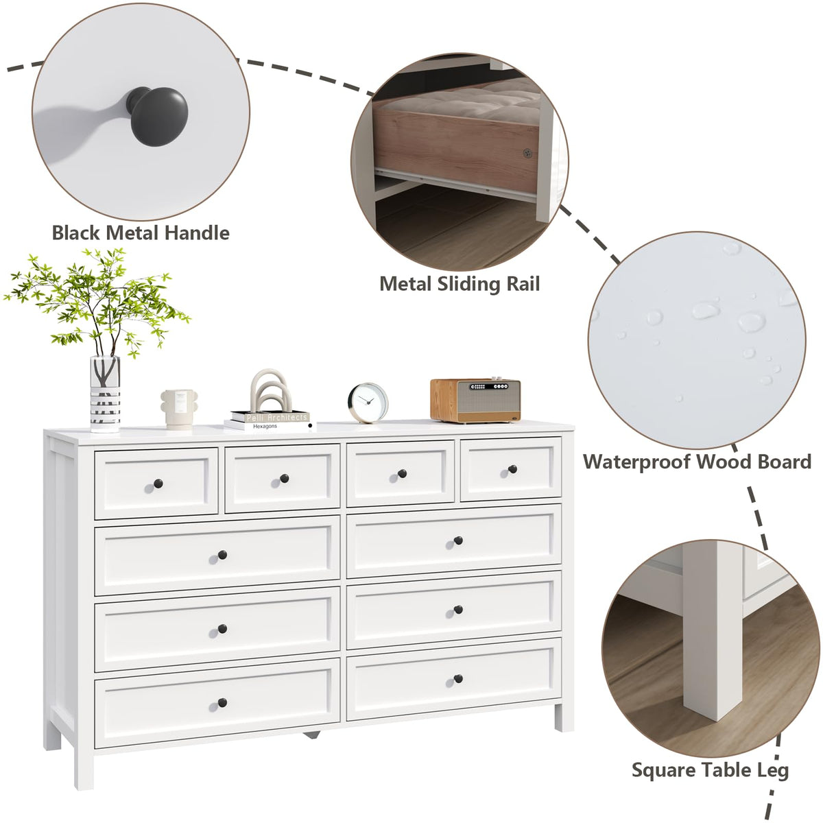 White 10 Drawers Dresser Q773794