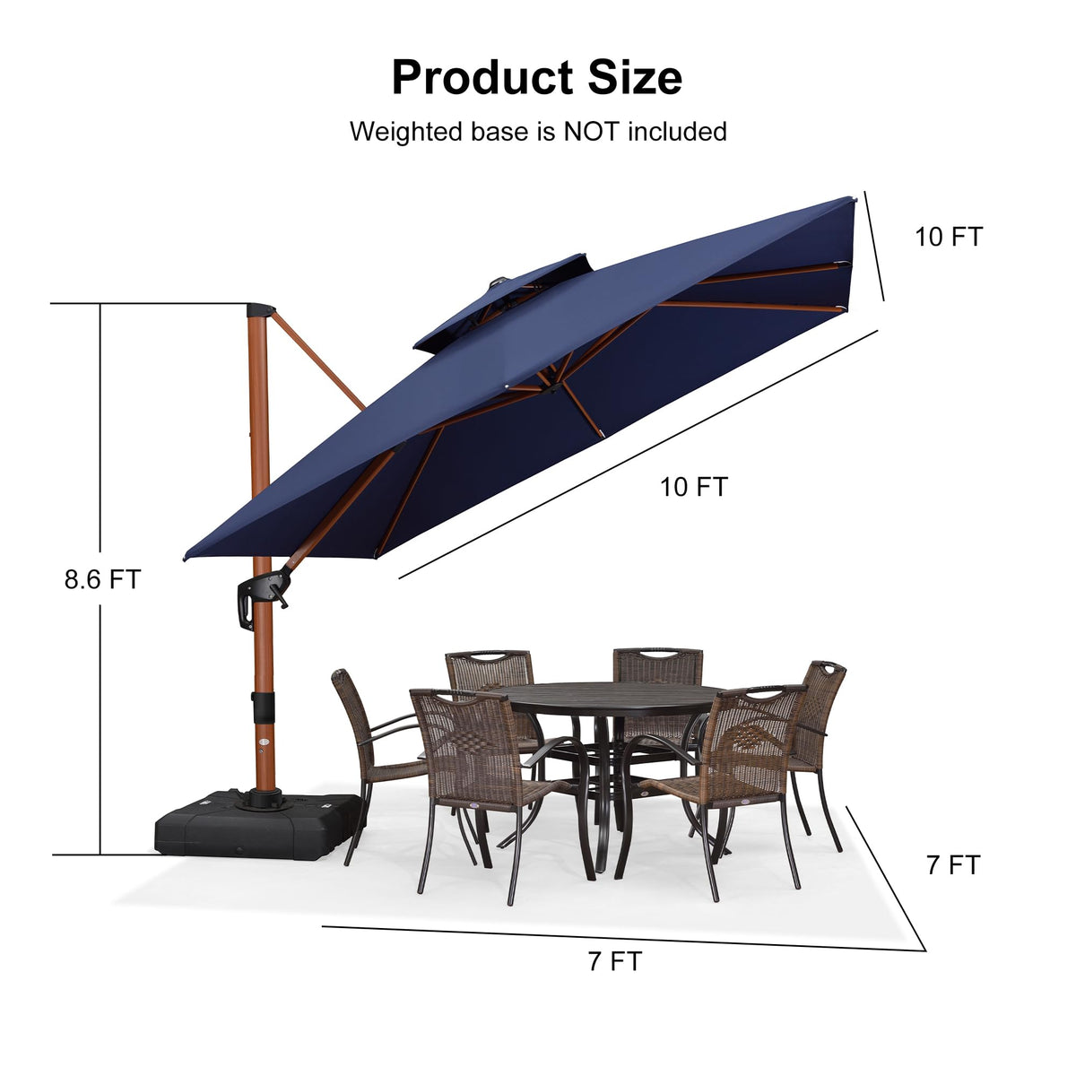 10ft Double Top Wood-Grain Finish Navy Blue Patio Umbrella G32109