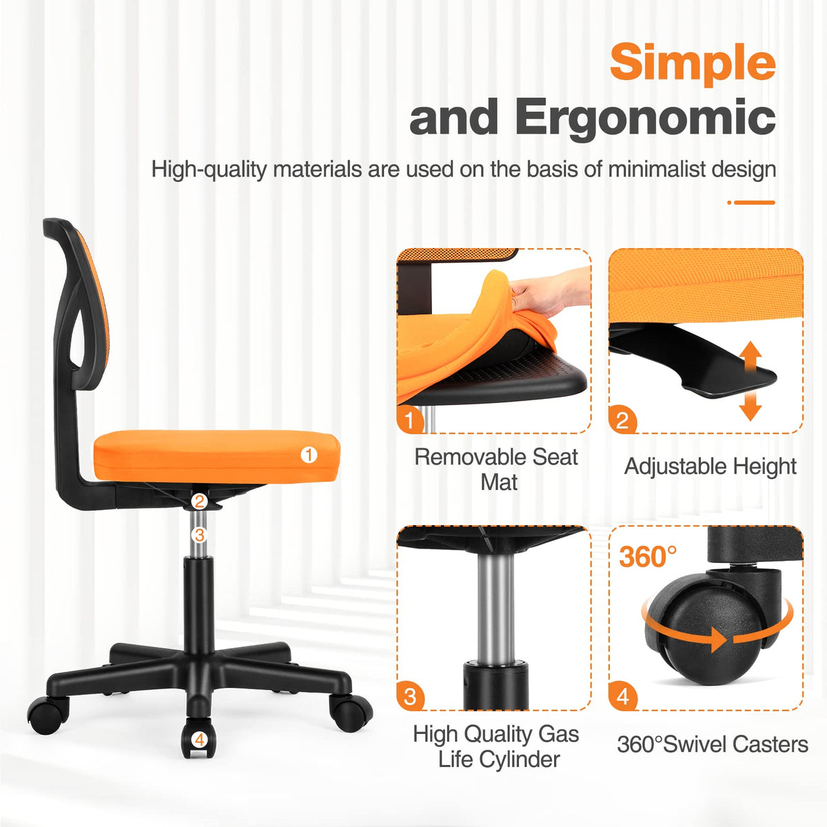 Armless Mesh Rolling Office Chair Z665