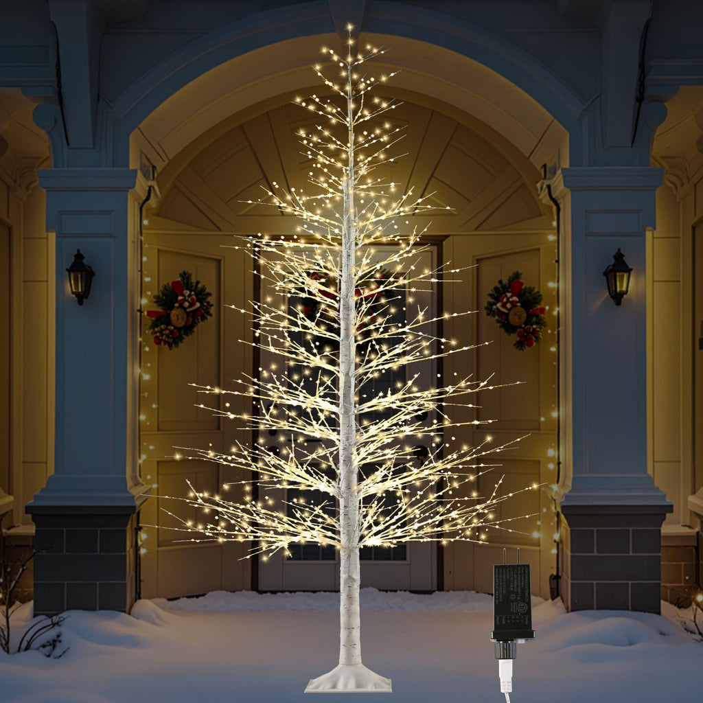 7FT Lighted Birch Tree with 1500 Warm LED Lights F6391