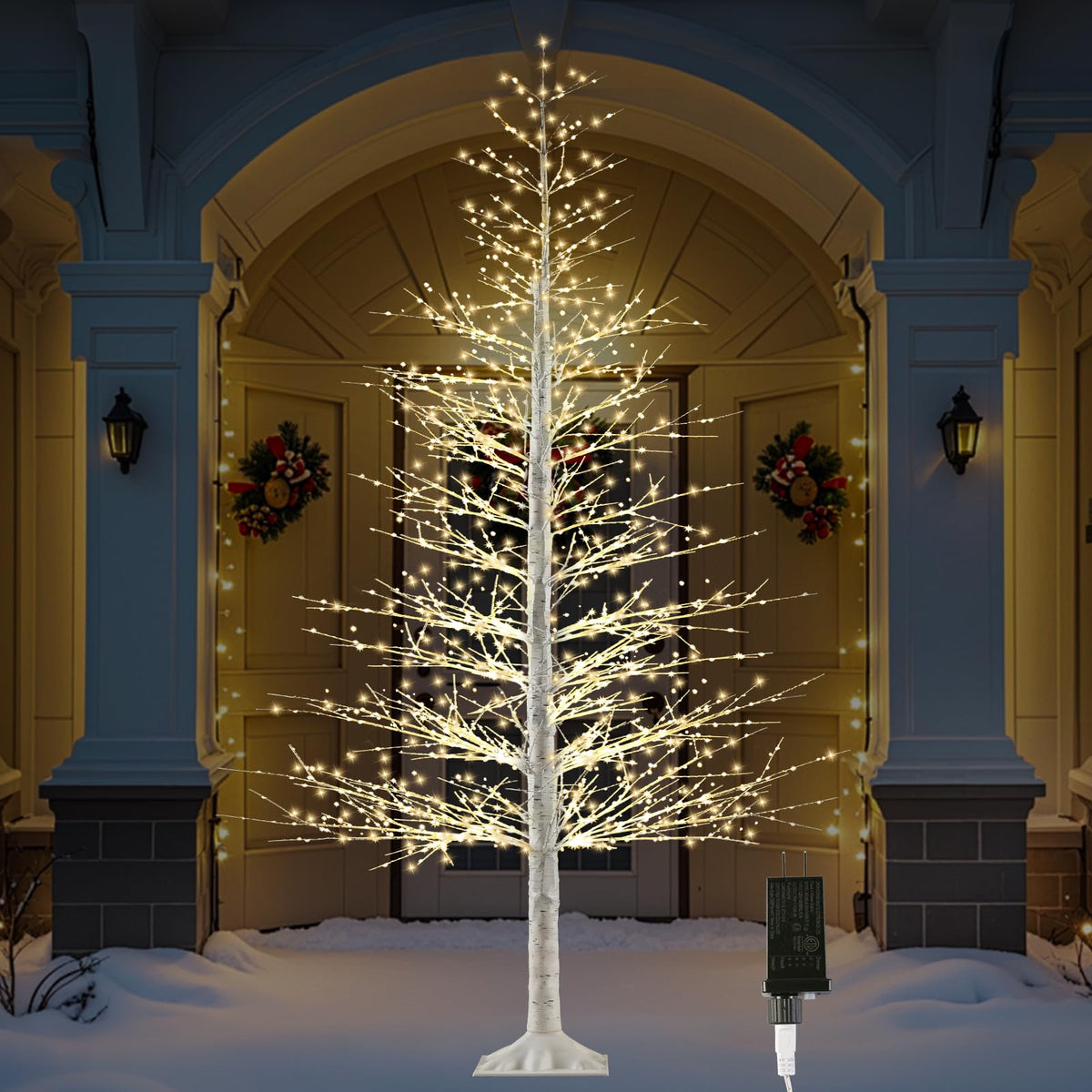 7FT Lighted Birch Tree with 1500 Warm LED Lights F6391