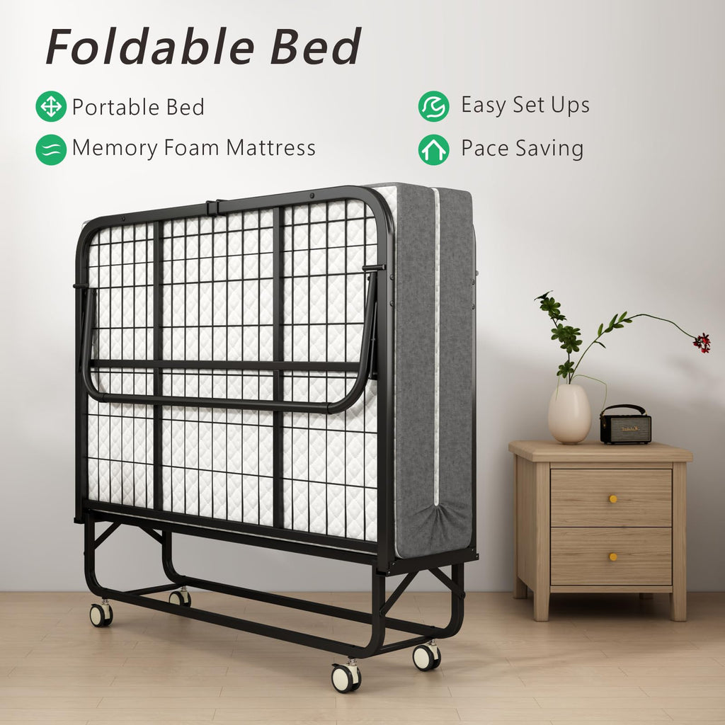 Folding Twin XL Size Bed with Memory Foam Mattress I299585