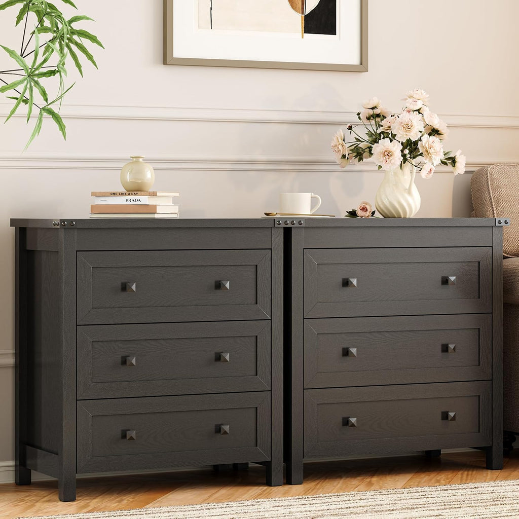 27.6" Wide Black 3 Drawer Wood Nightstand S568120