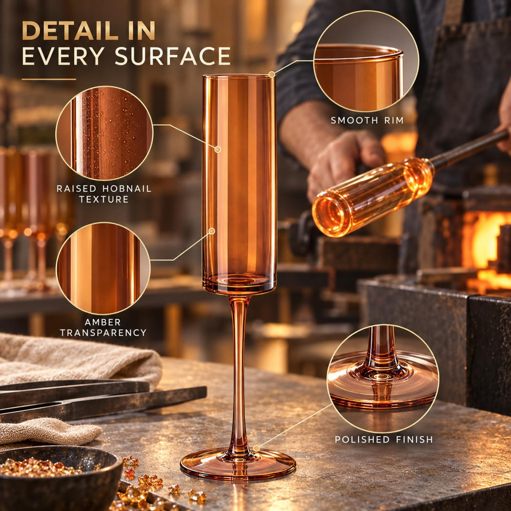 Set of 6 Amber Textured Glass Champagne Flute 6oz E32858
