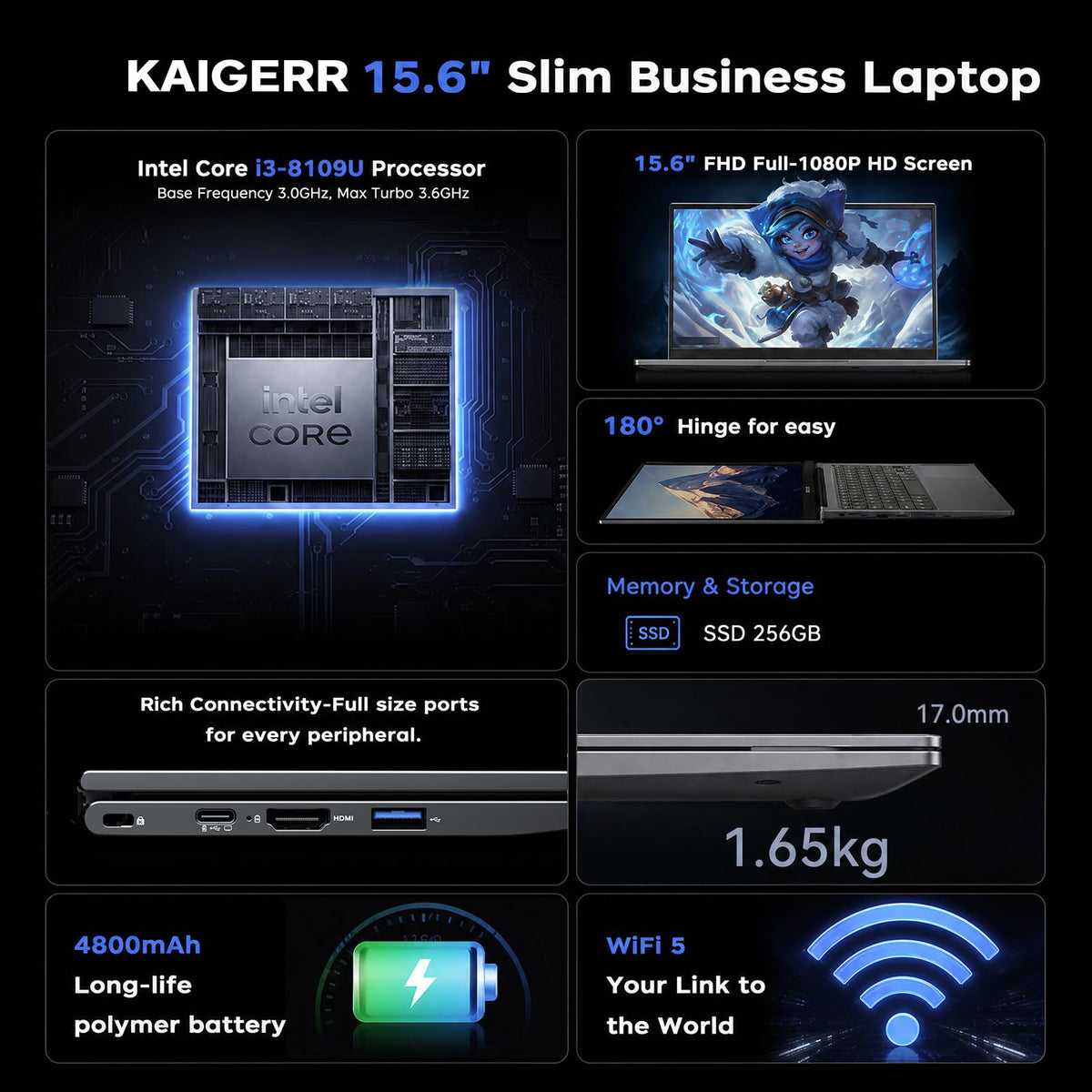 Laptop with Intel i3 Processor, 8GB RAM 256GB SSD, 15.6" FHD Display V290