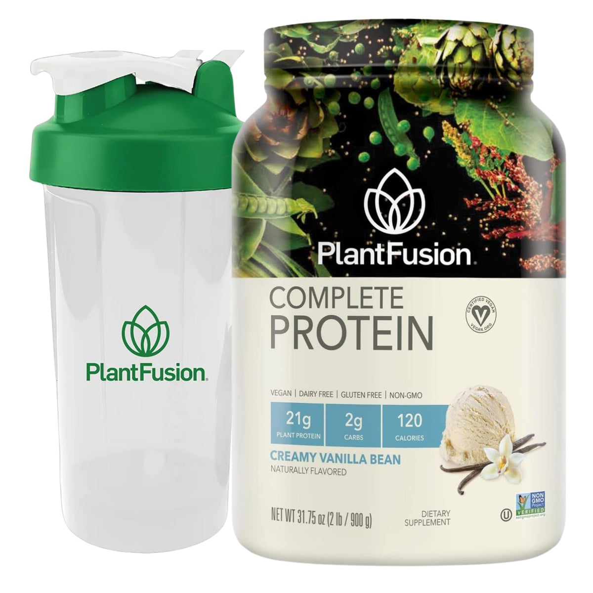 Vanilla Bean Vegan Protein Powder 2lb with Shaker Bottle V559