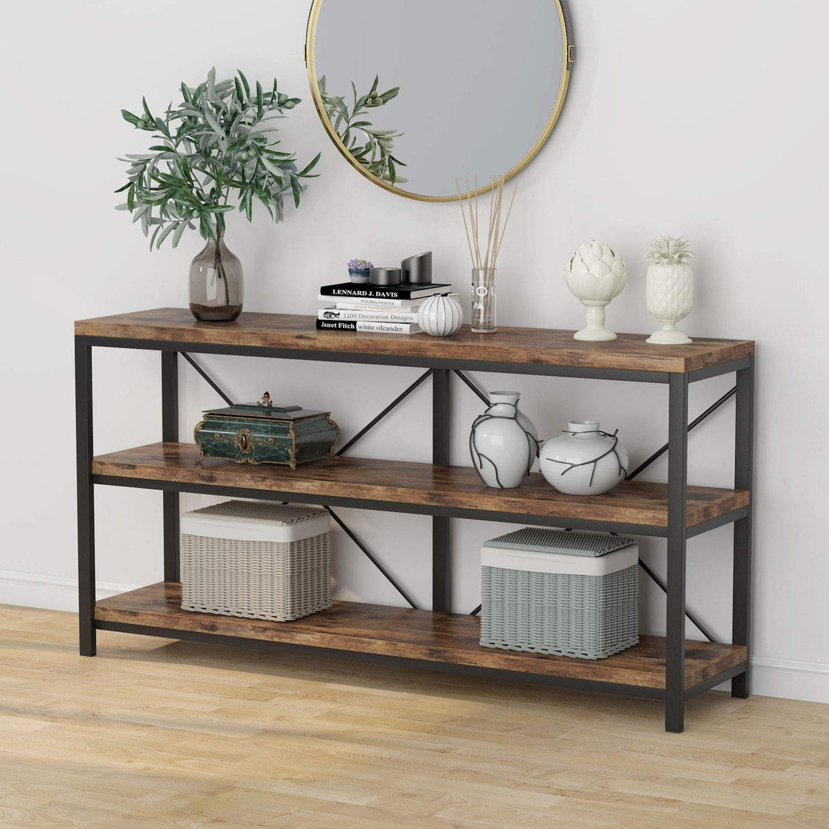 55 Inches 3 Tiers Console Table with Storage Shelves S567