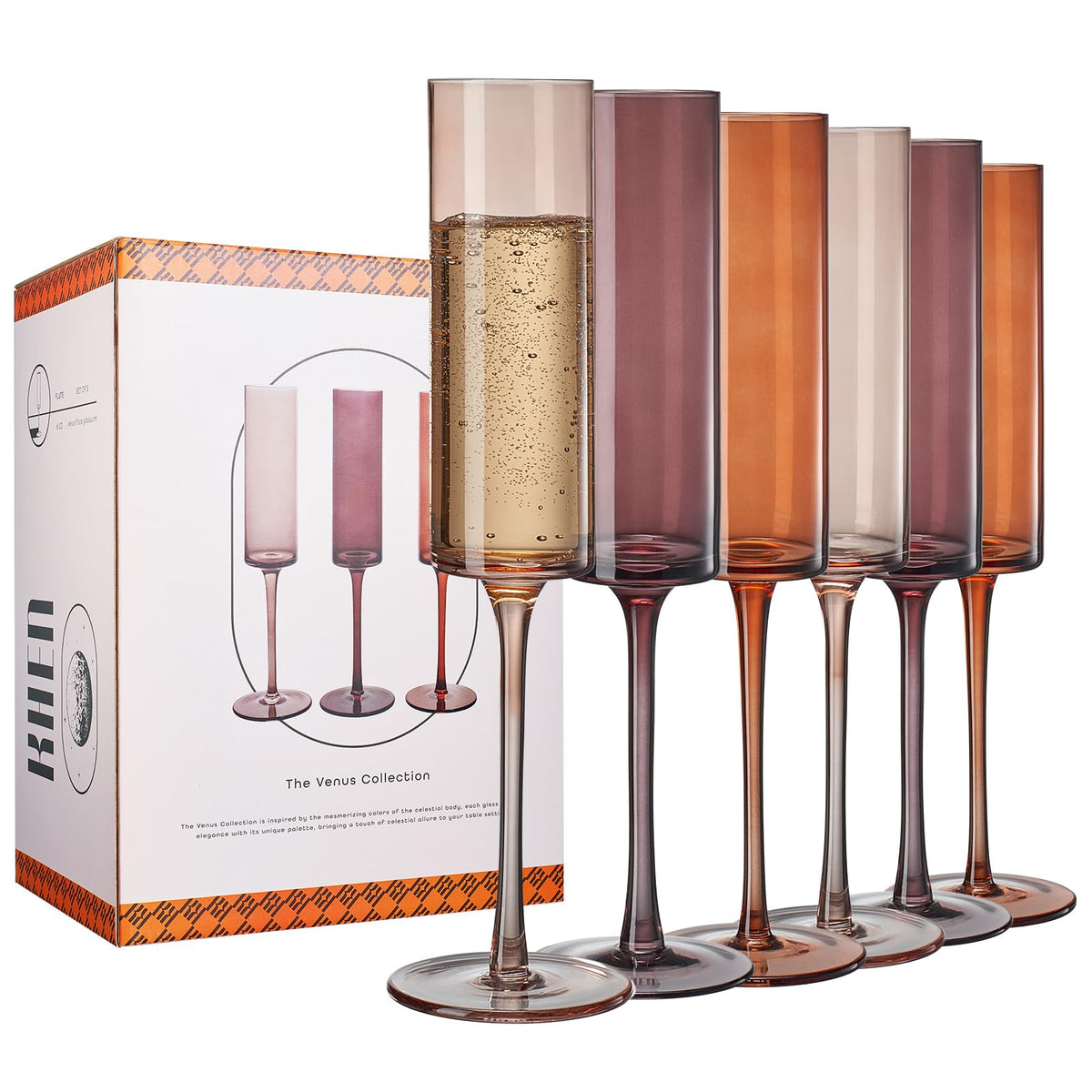 Set of 6 Amber Textured Glass Champagne Flute 6oz E32858