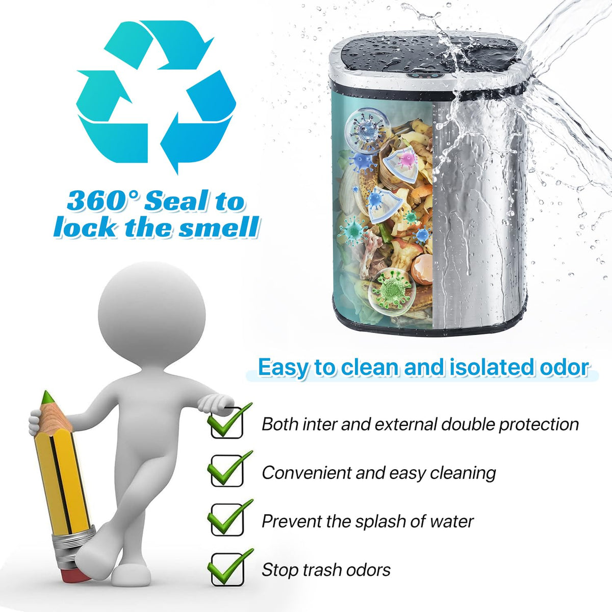 Stainless Steel 13 Gallon Touch Free Trash Can with Lid U582