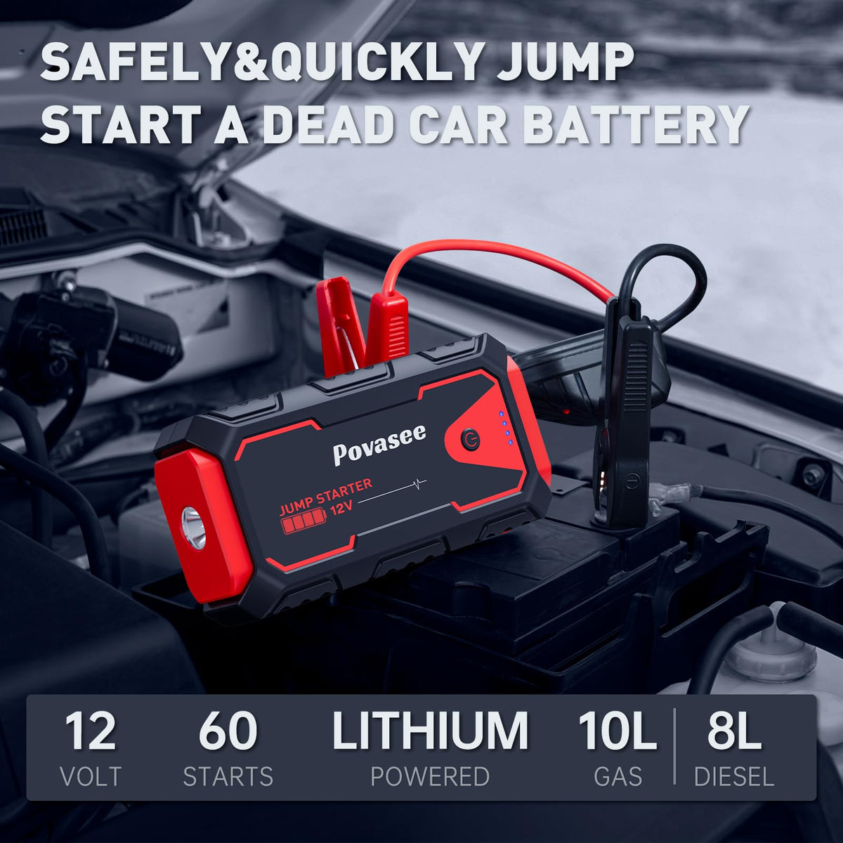 5000A 12V Portable Jump Starter with USB Dual Output LED Light Storage Case A548121