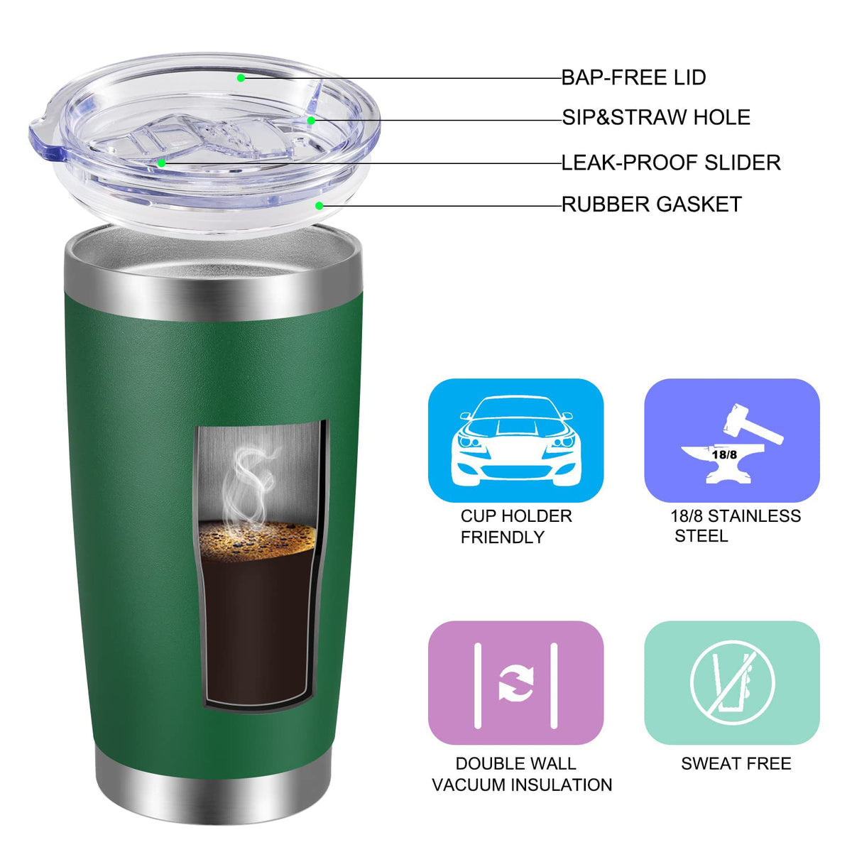 20oz Stainless Steel Insulated Tumbler with Lid and Straw Q154361