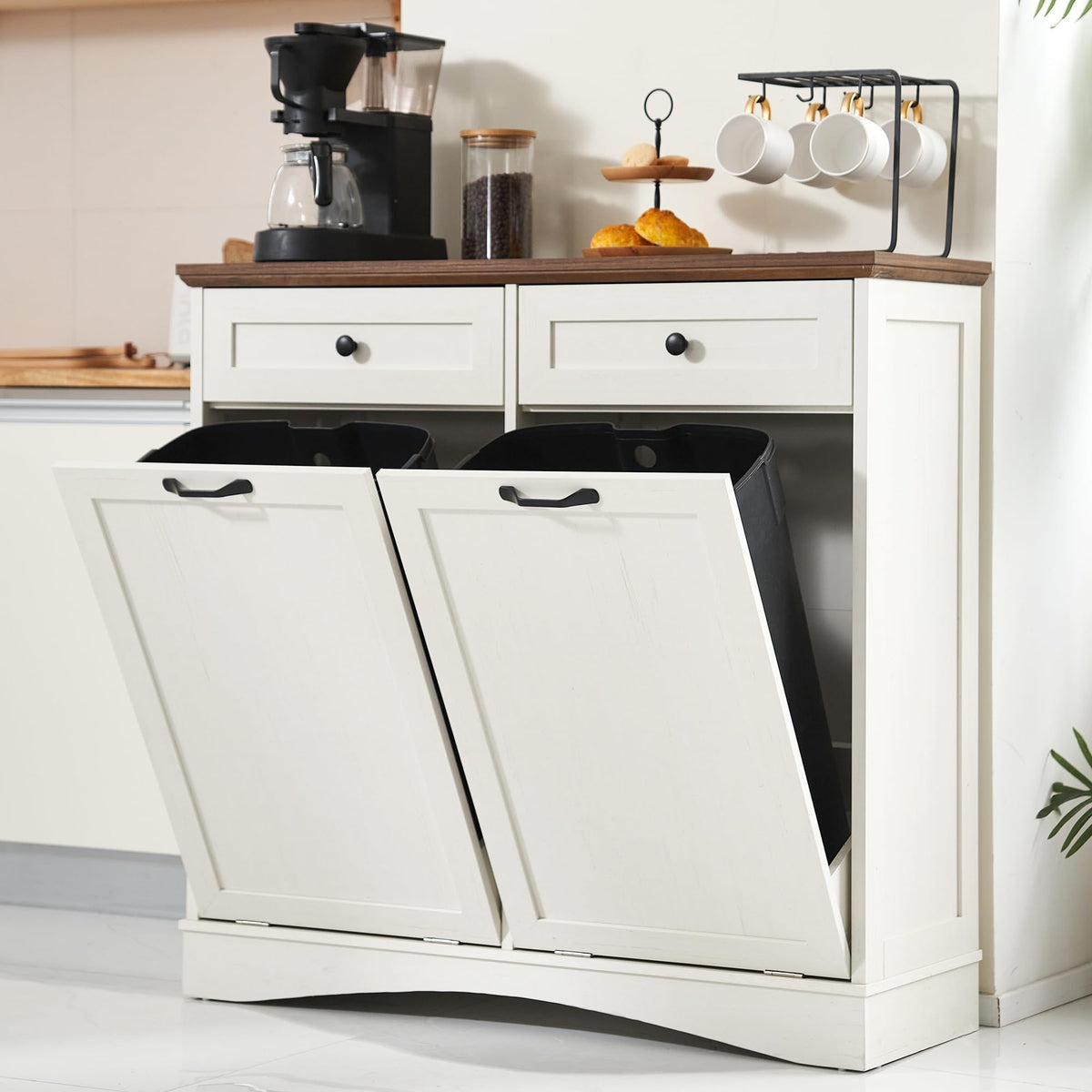 Antique White Double Tilt Out Trash Cabinet B17142