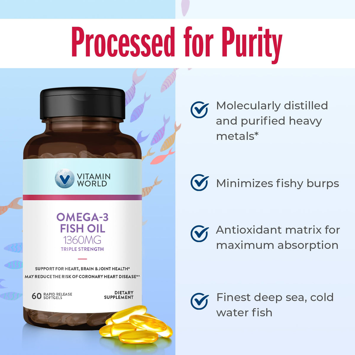 Triple Strength Omega 3 Fish Oil 1360 mg 60 Softgels P362749