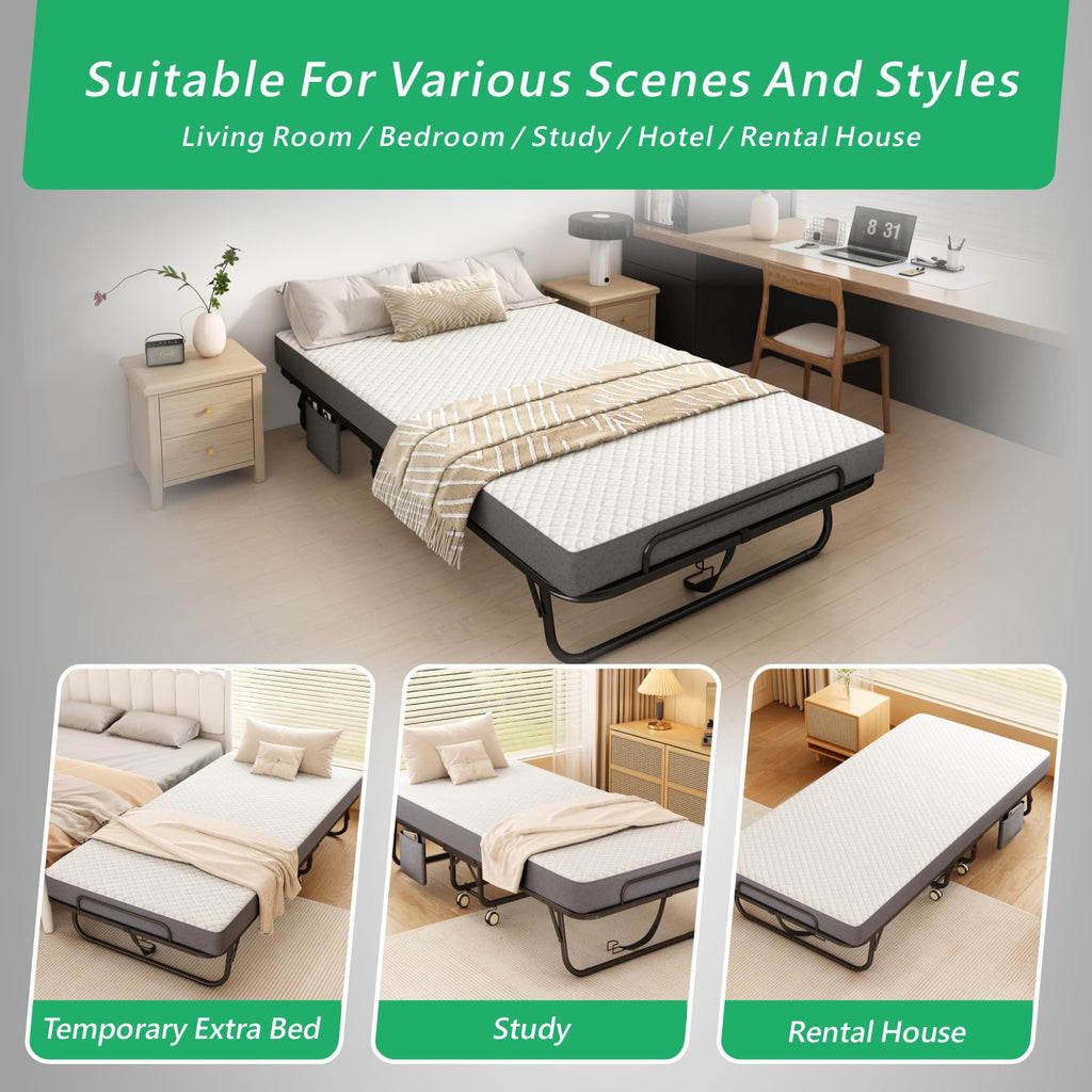 Folding Twin XL Size Bed with Memory Foam Mattress I299585