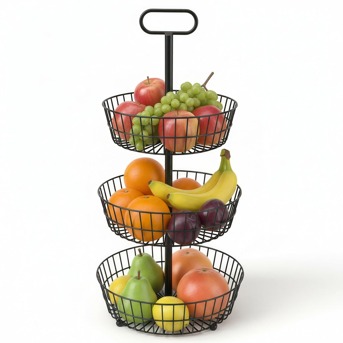 3-Tier Metal Round Standing Fruit Basket with Handle S6358